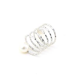 İncili Sarmal Eşarp Şal Yüzüğü Gümüş Renk