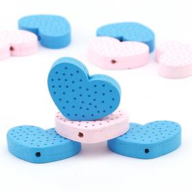 Kalp Şeklinde, Puantiyeli Ahşap Emzik Askısı Boncuğu