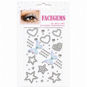 Kendinden Yapışkanlı Yıldız ve Kalp Desenli Yüz Taşı Sticker Seti