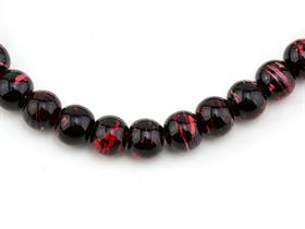 Kırmızı Desenli Siyah Dizi Cam Boncuk