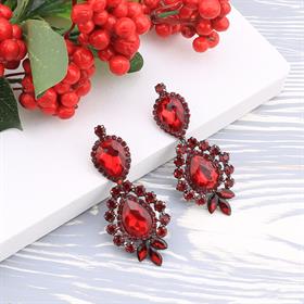 Kırmızı Kristal Taşlı Abiye Küpe