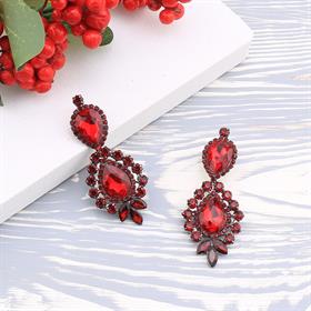 Kırmızı Kristal Taşlı Abiye Küpe