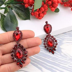 Kırmızı Kristal Taşlı Abiye Küpe