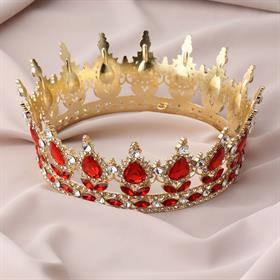 Kırmızı Taşlı Altın Pasta Tacı