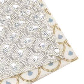 Kristal Damla Taşlı Beyaz İncili Yapıştırma Mesh