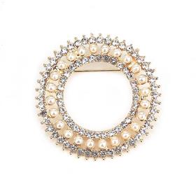 Kristal Taş ve İncili Halka Broş