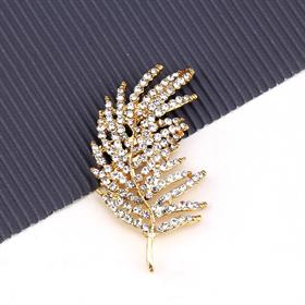 Kristal Taşlı Altın Yaprak Broş