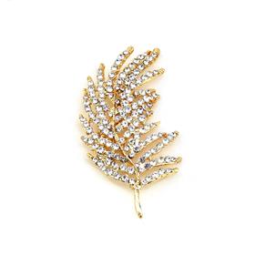Kristal Taşlı Altın Yaprak Broş