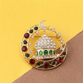 Kristal Taşlı Cami Hilal Motifli Broş