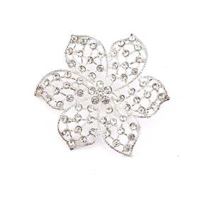 Kristal Taşlı Gümüş Renk Çiçek Broş