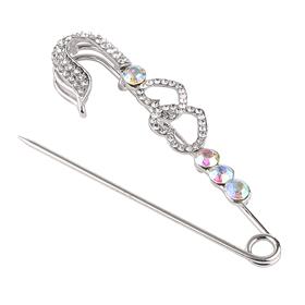 Kristal Taşlı Kalpli Çengelli Çatal İğne