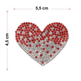 Kristal Taşlı Kırmızı Geçişli Kalp Aplik