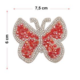 Kristal Taşlı Kırmızı Kelebek Motif