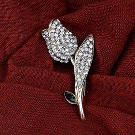 Kristal Taşlı Lale Broş Siyah