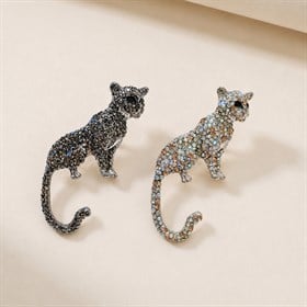 Kristal Taşlı Leopar Broş