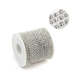 Kristal Taşlı Metal Gümüş Yuvalı Şerit 