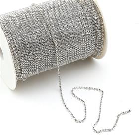 Kristal Taşlı Metal Gümüş Yuvalı Şerit 