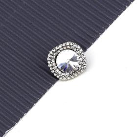 Kristal Taşlı Metal Kare Düğme Gümüş