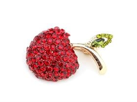 Kristal Taşlı Metal Kiraz Broş