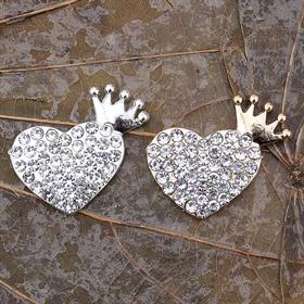 Kristal Taşlı, Metal, Taçlı Kalp Süs