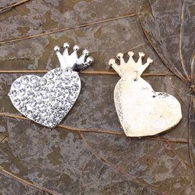 Kristal Taşlı, Metal, Taçlı Kalp Süs