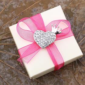 Kristal Taşlı, Metal, Taçlı Kalp Süs