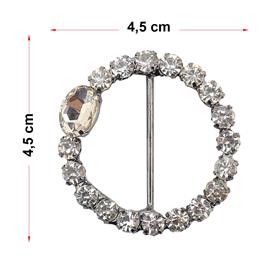 Kristal Taşlı Nikel Renk Kemer Tokası Yuvarlak