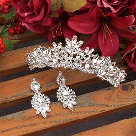 Kristal Taşlı Taç Küpe Seti