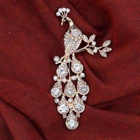 Kristal Taşlı Tavus Kuşu Broş