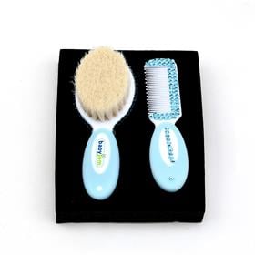 Mavi Kristal Taşlı Bebek Fırça Tarak Seti