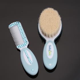 Mavi Kristal Taşlı Bebek Fırça Tarak Seti