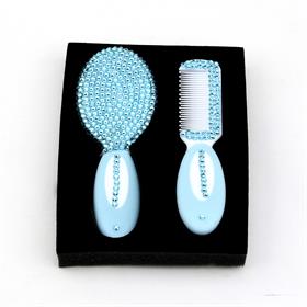 Mavi Kristal Taşlı Bebek Fırça Tarak Seti