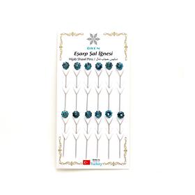 Mavi Kristal Taşlı Çiçek Eşarp Şal İğnesi 12 adet