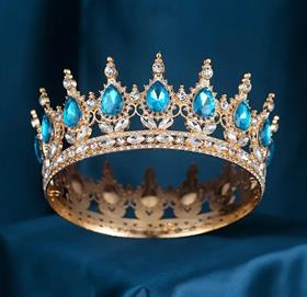 Mavi Taşlı Altın Pasta Tacı