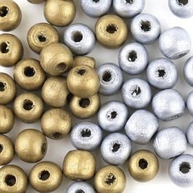 Metalik Renk Ahşap Boncuk (50 adet)