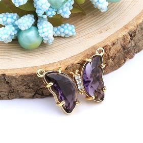 Mor Taşlı Çift Kulplu Zirkon Kelebek Takı Ucu