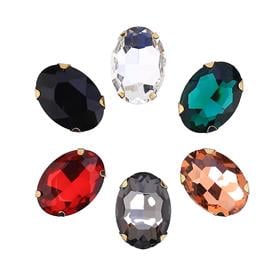 Oval Şeklinde Altın Renk Kasalı Kristal Dikme Beyoğlu Taşı 18 x 25 mm