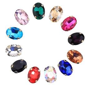 Oval Şeklinde Altın Renk Kasalı Kristal Dikme Beyoğlu Taşı 13 x 18 mm