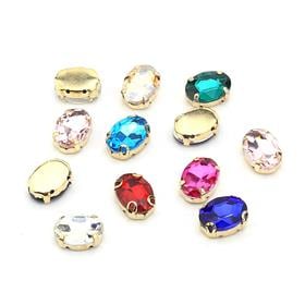 Oval Şeklinde Altın Renk Kasalı Kristal Dikme Beyoğlu Taşı 10 x 14 mm