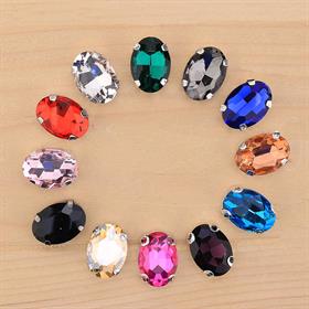 Oval Şeklinde Gümüş Renk Kasalı Kristal Dikme Beyoğlu Taşı 13 x 18 mm