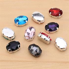 Oval Şeklinde Gümüş Renk Kasalı Kristal Dikme Beyoğlu Taşı 10 x 14 mm