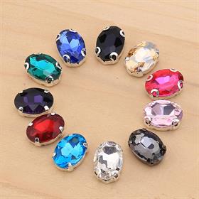 Oval Şeklinde Gümüş Renk Kasalı Kristal Dikme Beyoğlu Taşı 10 x 14 mm