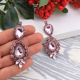 Pembe Kristal Taşlı Abiye Küpe