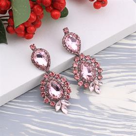 Pembe Kristal Taşlı Abiye Küpe