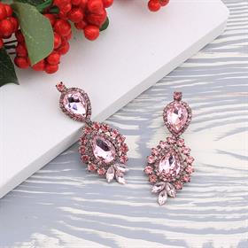 Pembe Kristal Taşlı Abiye Küpe