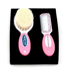 Pembe Kristal Taşlı Bebek Fırça Tarak Seti