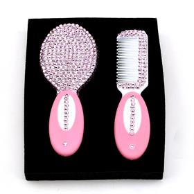 Pembe Kristal Taşlı Bebek Fırça Tarak Seti