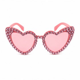 Pembe Kristal Taşlı Kalp Tasarım Gelin Gözlüğü