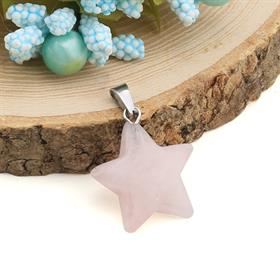 Pembe Kuvars Taşı Yıldız Kolye Ucu