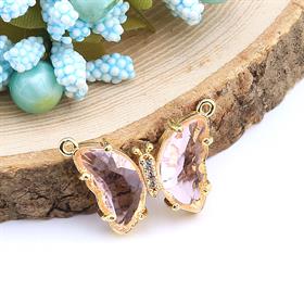 Pembe Taşlı Çift Kulplu Zirkon Kelebek Takı Ucu